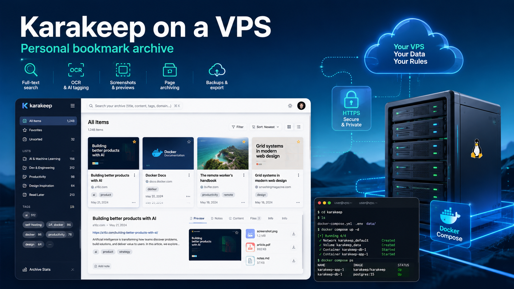 Karakeep on a VPS: your own bookmark archive with search and AI